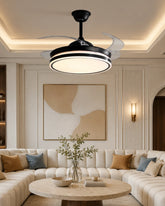 Matte Black Retractable Ceiling Fan + Chandelier Light (with Remote Control) 