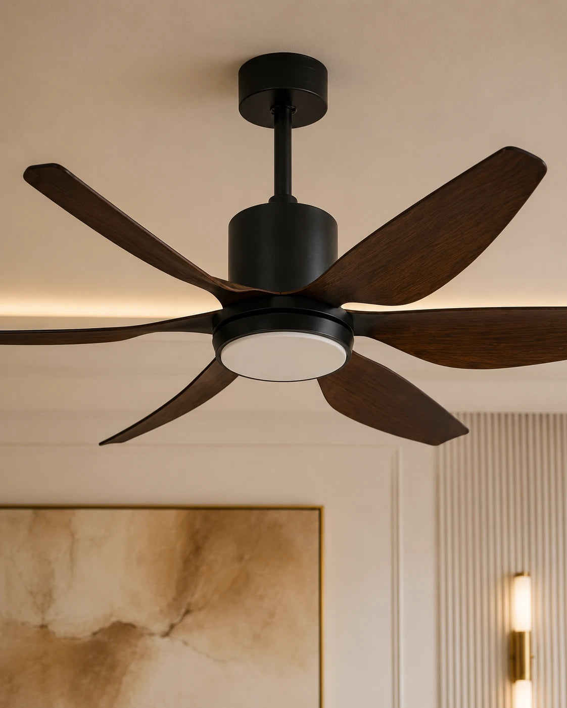 The Zephyr Walnut 6-Blade Ceiling Fan with LED Light - 54 