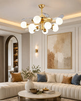 Glass Glob Retractable Ceiling Fan + Chandelier Light (with Remote Control) 