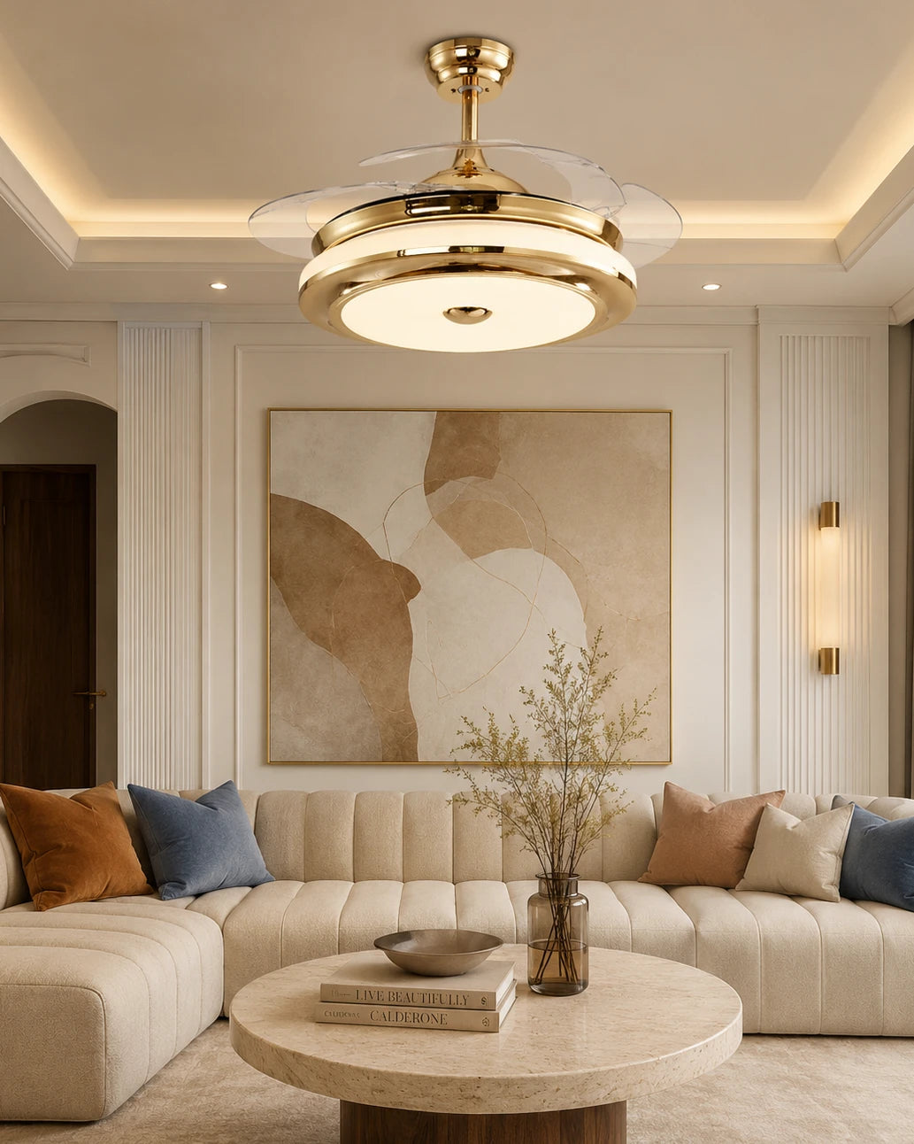 Luxury Retractable Blade LED Fan Chandelier 