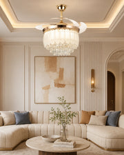 Crystal Leaf Retractable Ceiling Fan + Chandelier Light (with Remote Control)