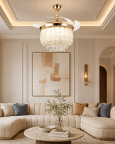 Crystal Leaf Retractable Ceiling Fan + Chandelier Light (with Remote Control) 