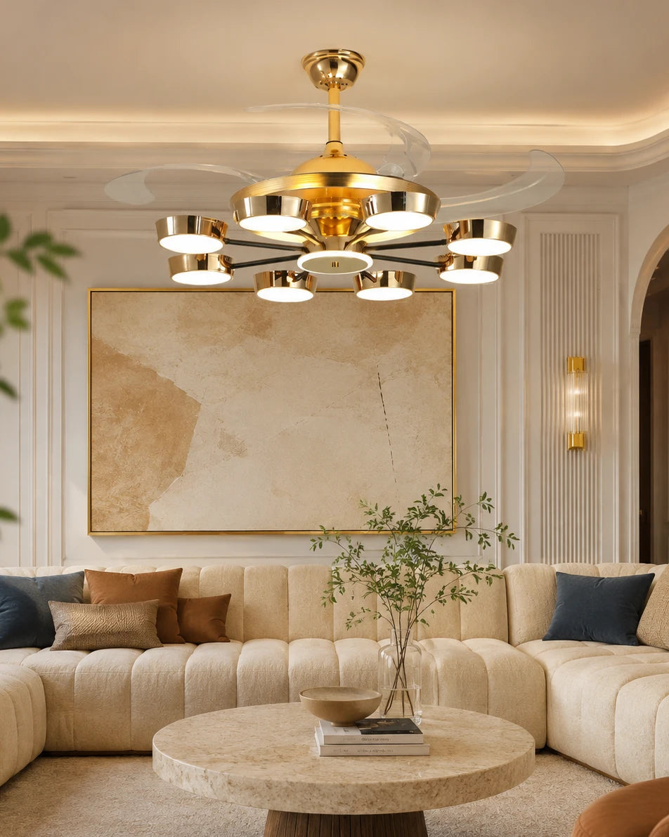 Majestic Gleam Retractable Ceiling Fan + Chandelier Light (with Remote Control) 