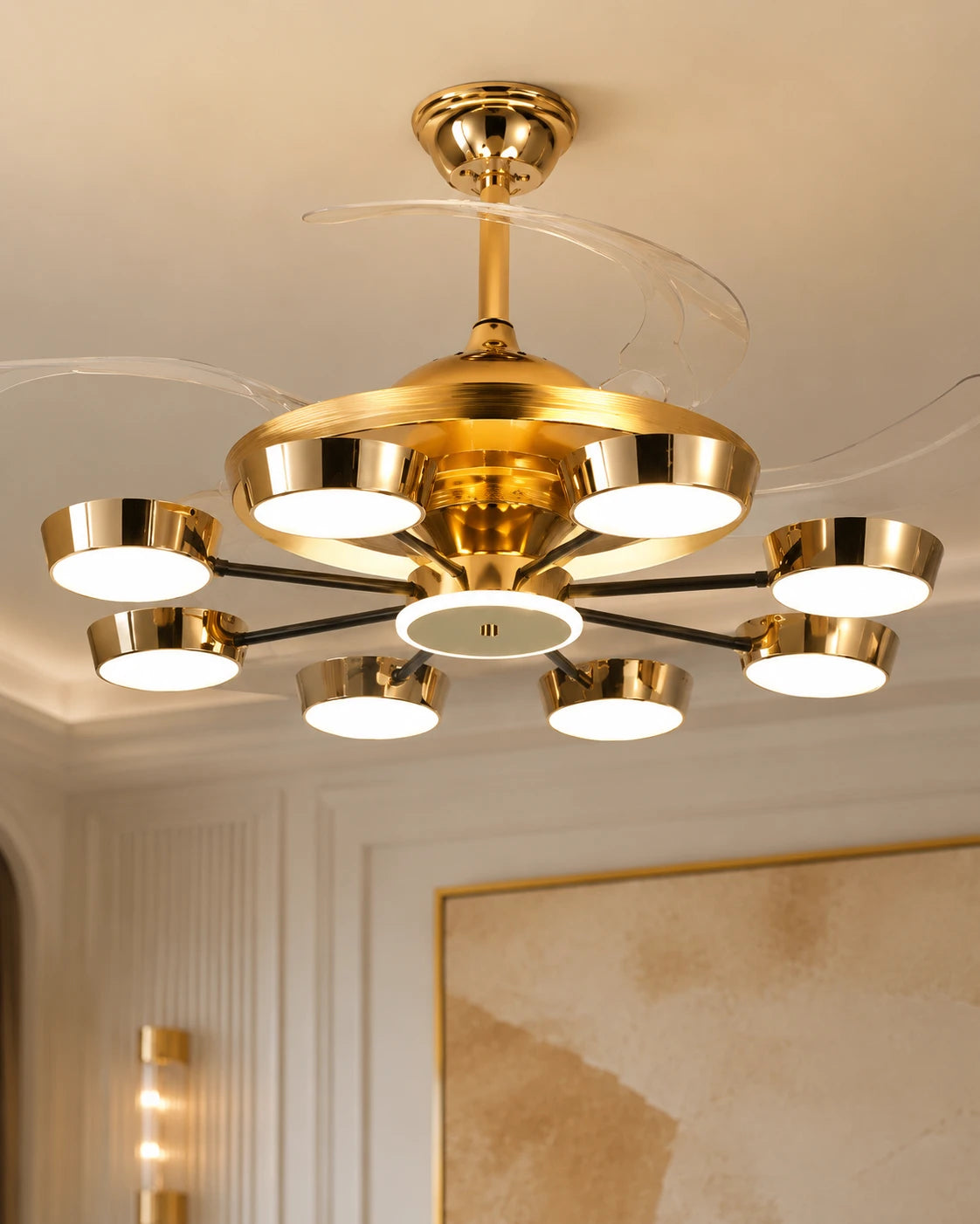 Majestic Gleam Retractable Ceiling Fan + Chandelier Light (with Remote Control) 