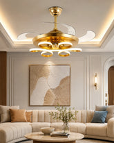 Golden Bloom Retractable Ceiling Fan + Chandelier Light (with Remote Control) 