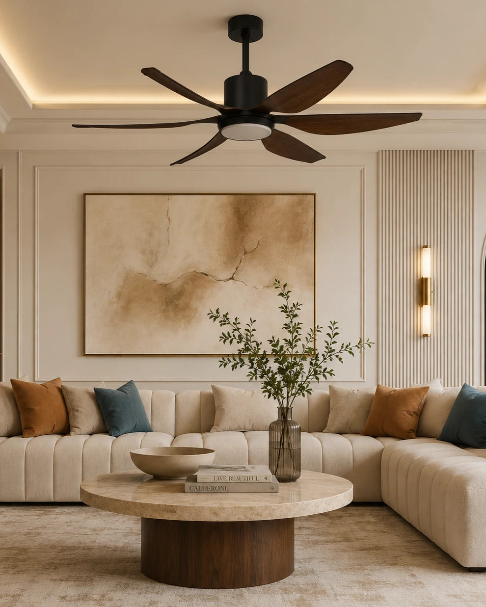 The Zephyr Walnut 6-Blade Ceiling Fan with LED Light - 54 