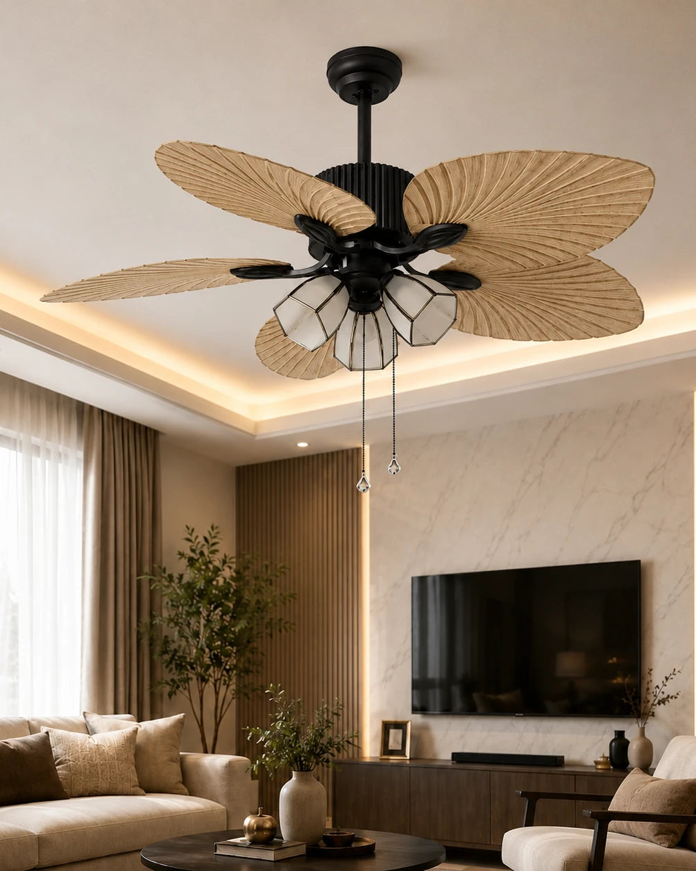 Balinese Style Tropical Palm Leaf Ceiling Fan with 3 Lights 