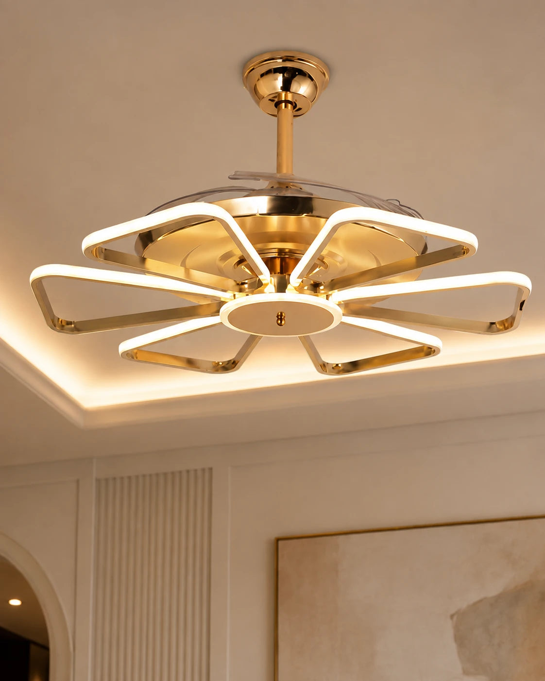 Golden Spider Ray Retractable Fan Chandelier 