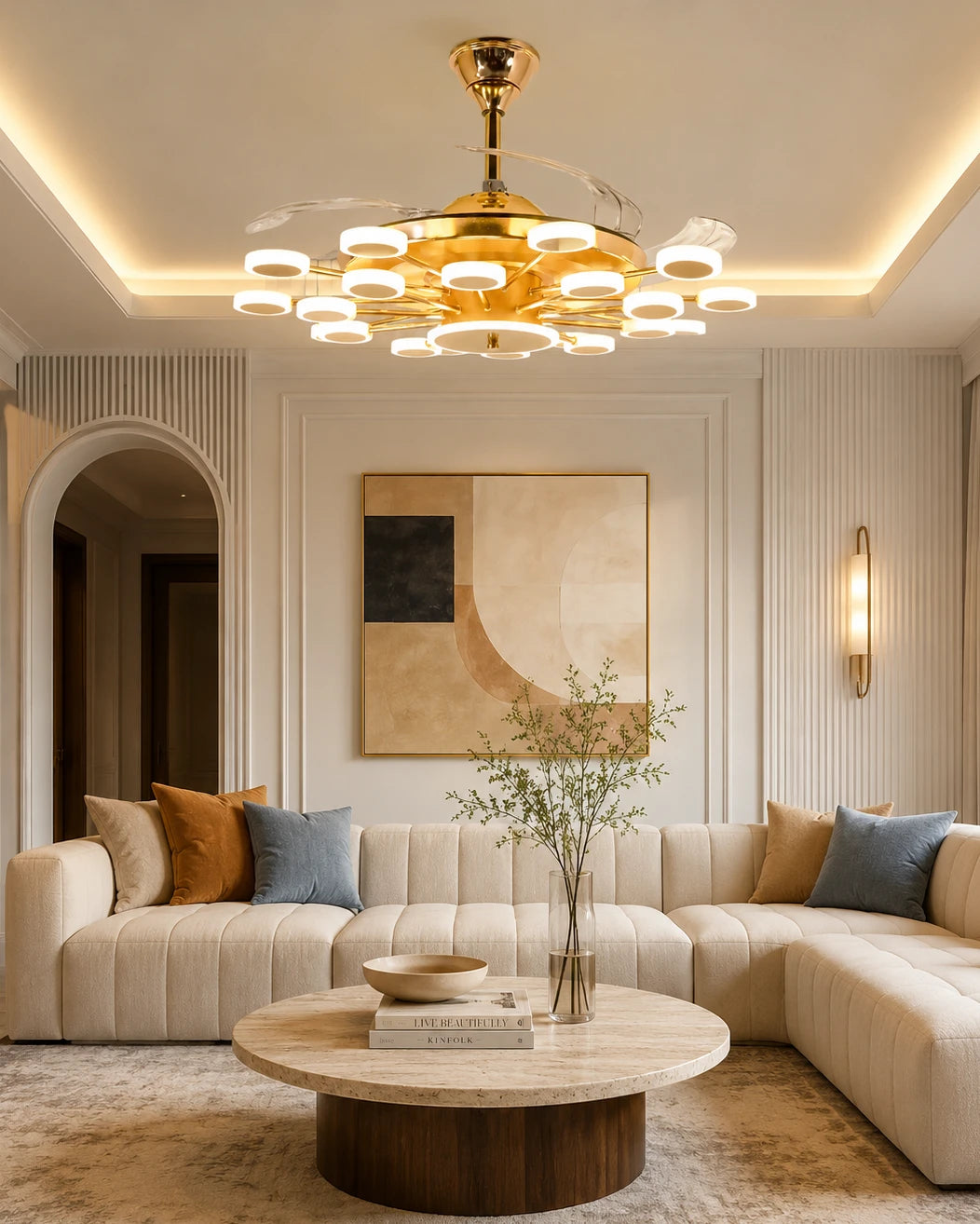 Orbit Glow Retractable Ceiling Fan + Chandelier Light (with Remote Control) 