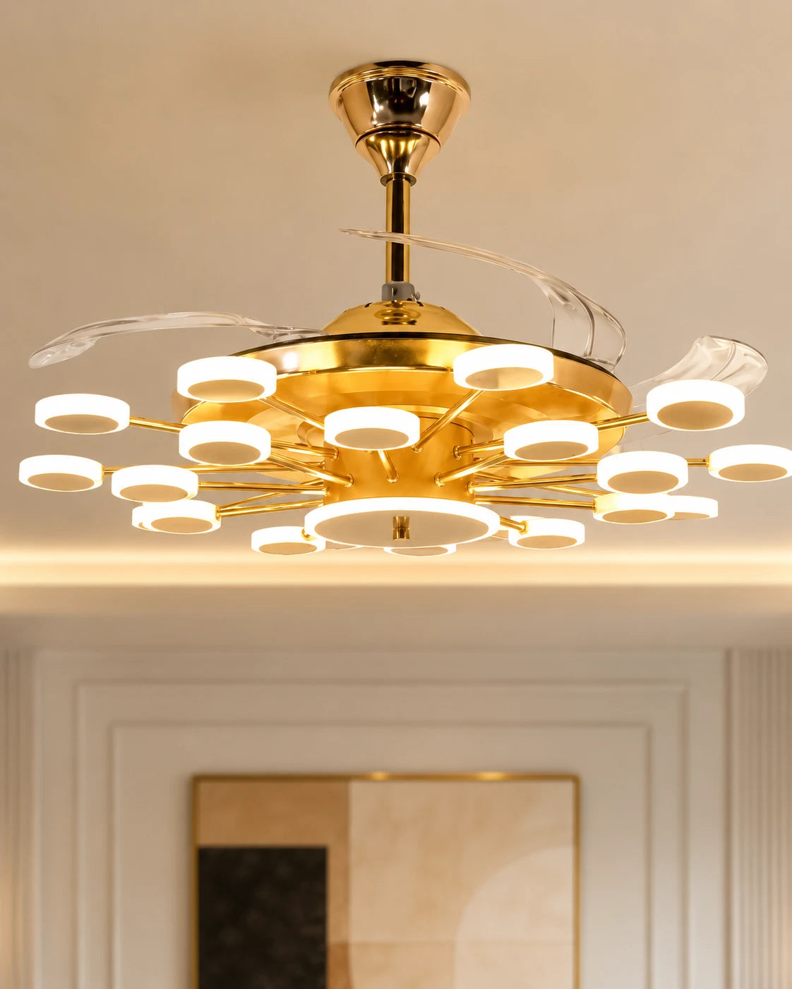 Orbit Glow Retractable Ceiling Fan + Chandelier Light (with Remote Control) 