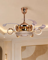 Crystal Orbit Retractable Fan Chandelier 