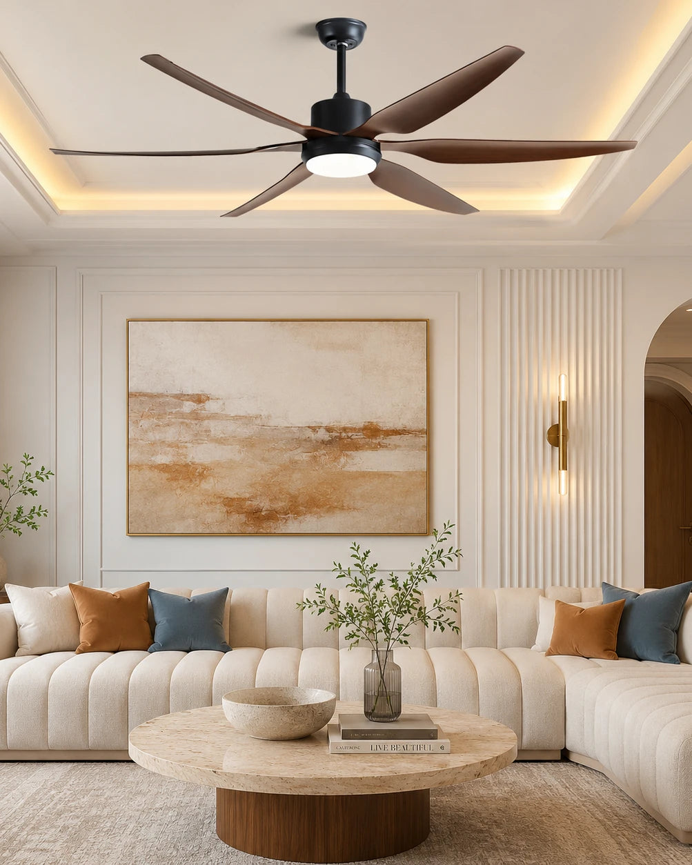 The Zephyr Walnut 6-Blade Ceiling Fan with LED Light - 66 