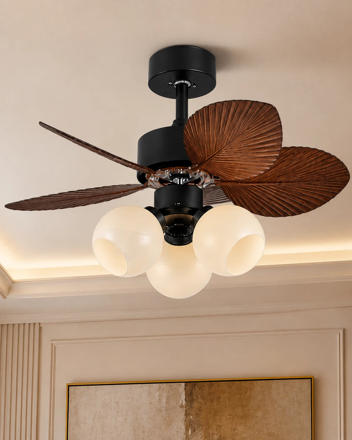 Tropical Palm Retractable Ceiling Fan + Chandelier Light (with Remote Control) 