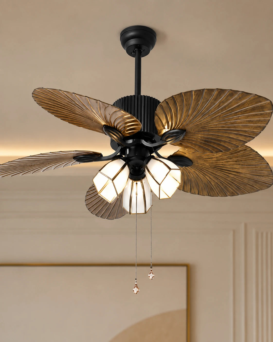 Balinese Style Tropical Palm Leaf Ceiling Fan with 3 Lights 
