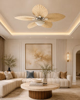 Tropical Palm Leaf Breeze Ceiling Fan Light 