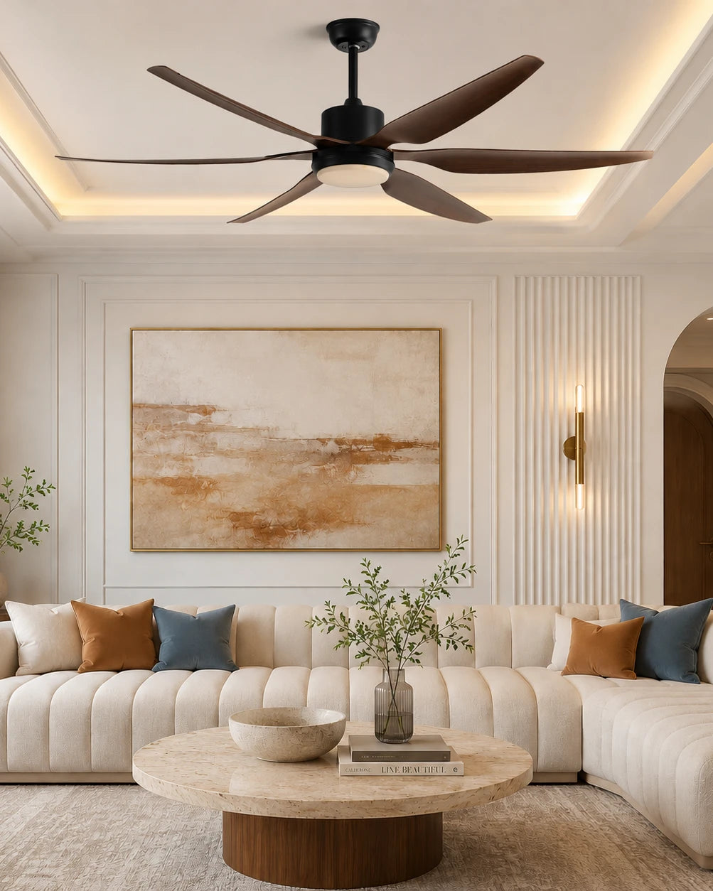 The Zephyr Walnut 6-Blade Ceiling Fan with LED Light - 66 
