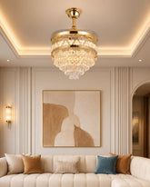 Luxury Rose Gold Retractable Ceiling Fan + Chandelier Light (with Remote Control) 
