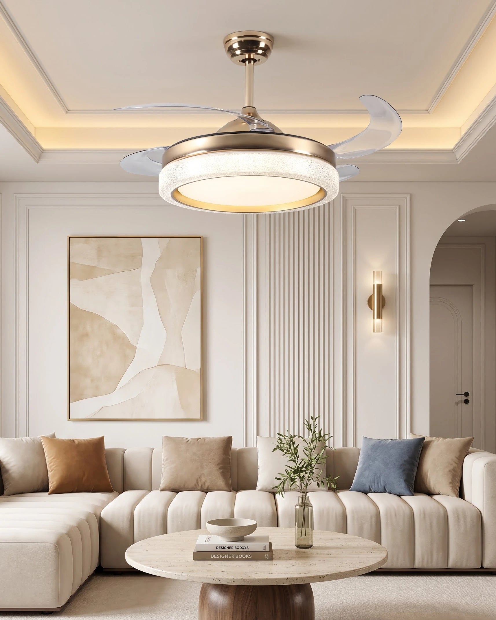 Majestic Glow Retractable Ceiling Fan + Chandelier Light (with Remote Control) 