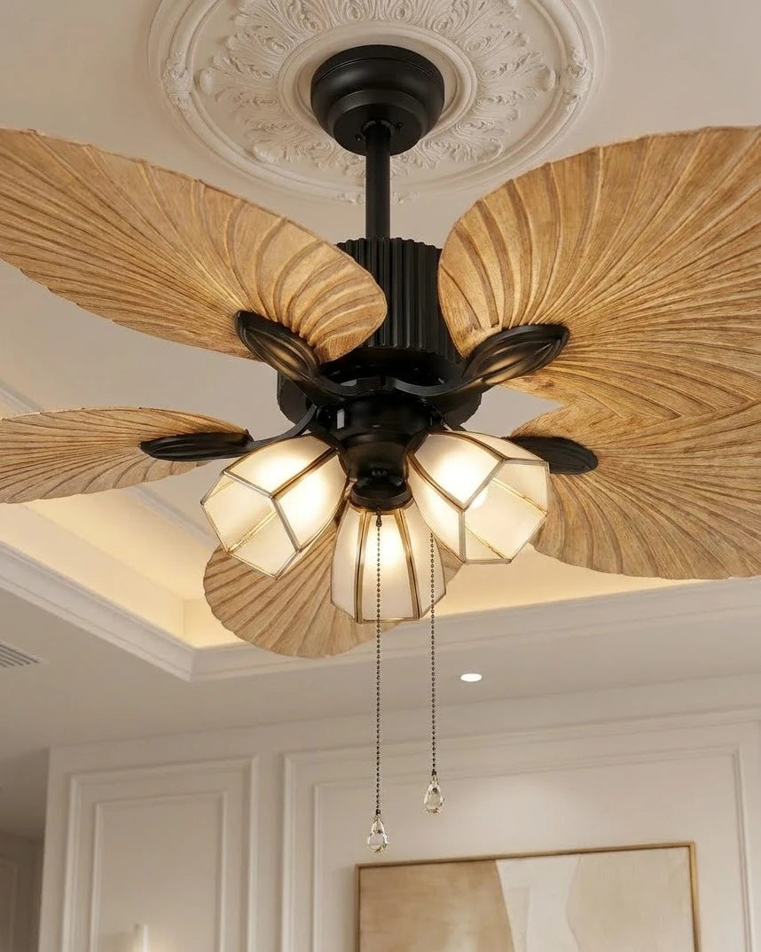 Balinese Style Tropical Palm Leaf Ceiling Fan with 3 Lights 