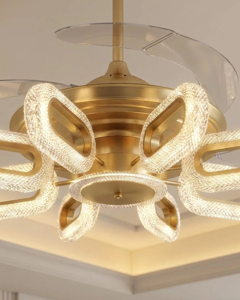 Golden Glide Retractable Ceiling Fan + Chandelier Light (with Remote Control) 
