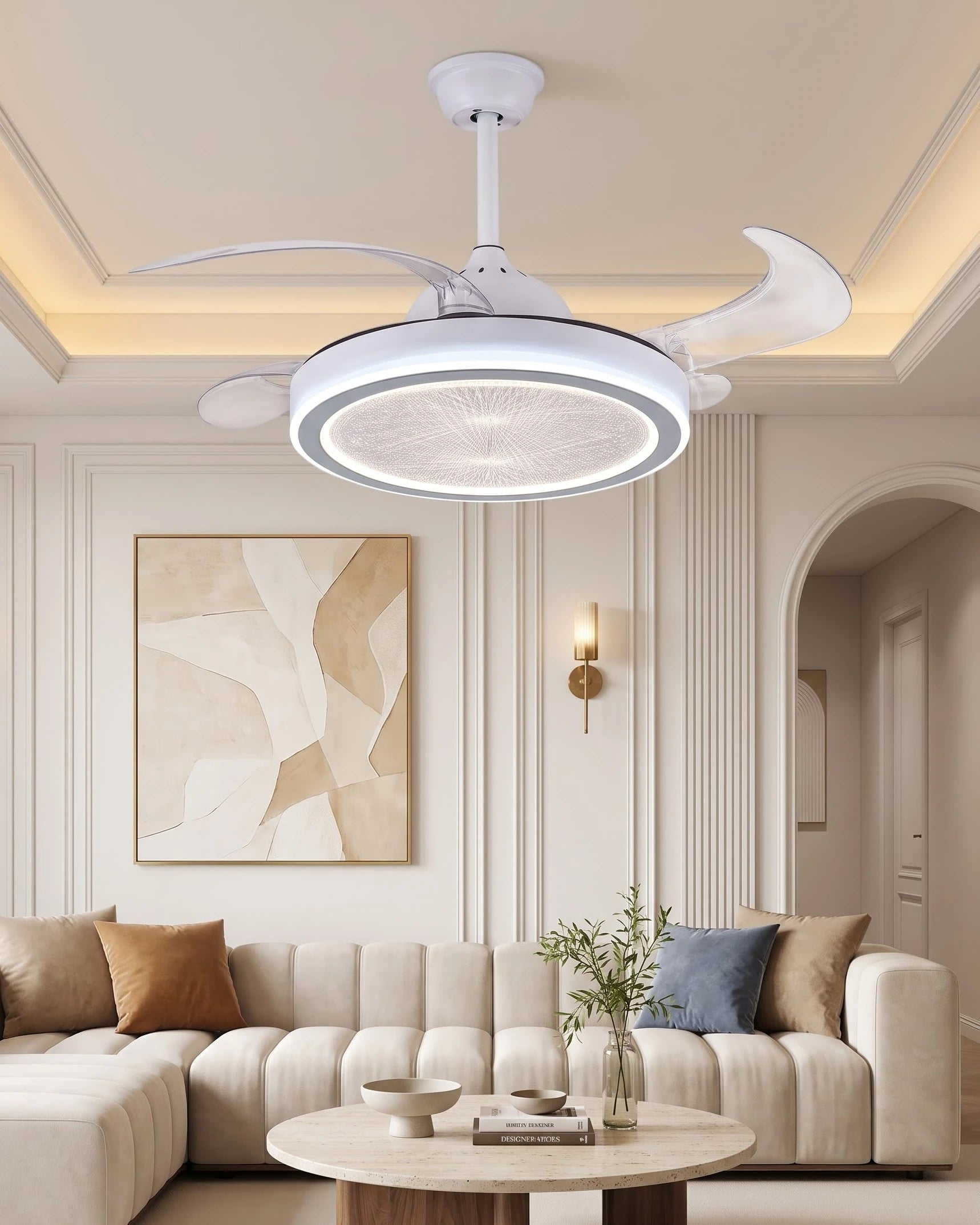 Aurora Glow Retractable Blade LED Fan Chandelier 