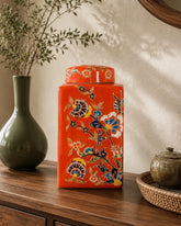 The Vermilion Bloom Square Ginger Jar 