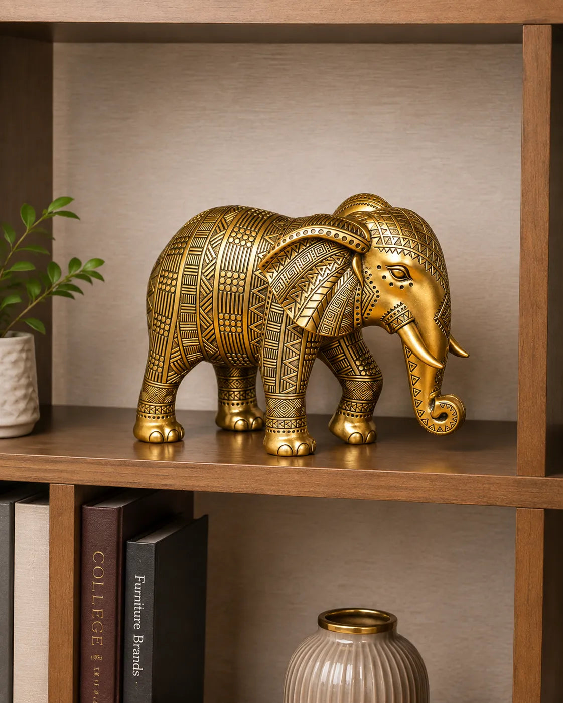 Regal Tusker Golden Elephant Decorative Figurine - Big