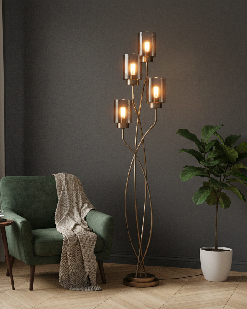 Modern 4-Light Gold Floor Lamp 