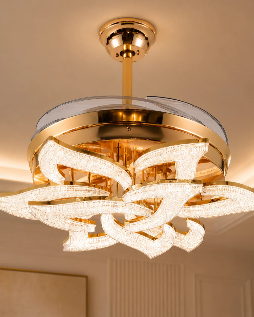 Curv Strip Retractable Ceiling Fan + Chandelier Light (with Remote Control) 
