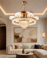 Golden Aura Retractable Ceiling Fan + Chandelier Light (with Remote Control) 