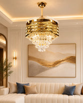 Regal Gold Retractable Ceiling Fan + Chandelier Light (with Remote Control) 