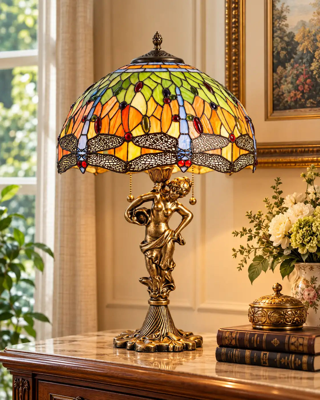 Victorian Muse Dragonfly Tiffany Table Lamp
