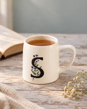 Monogram Letter S Botanical Ceramic Mug