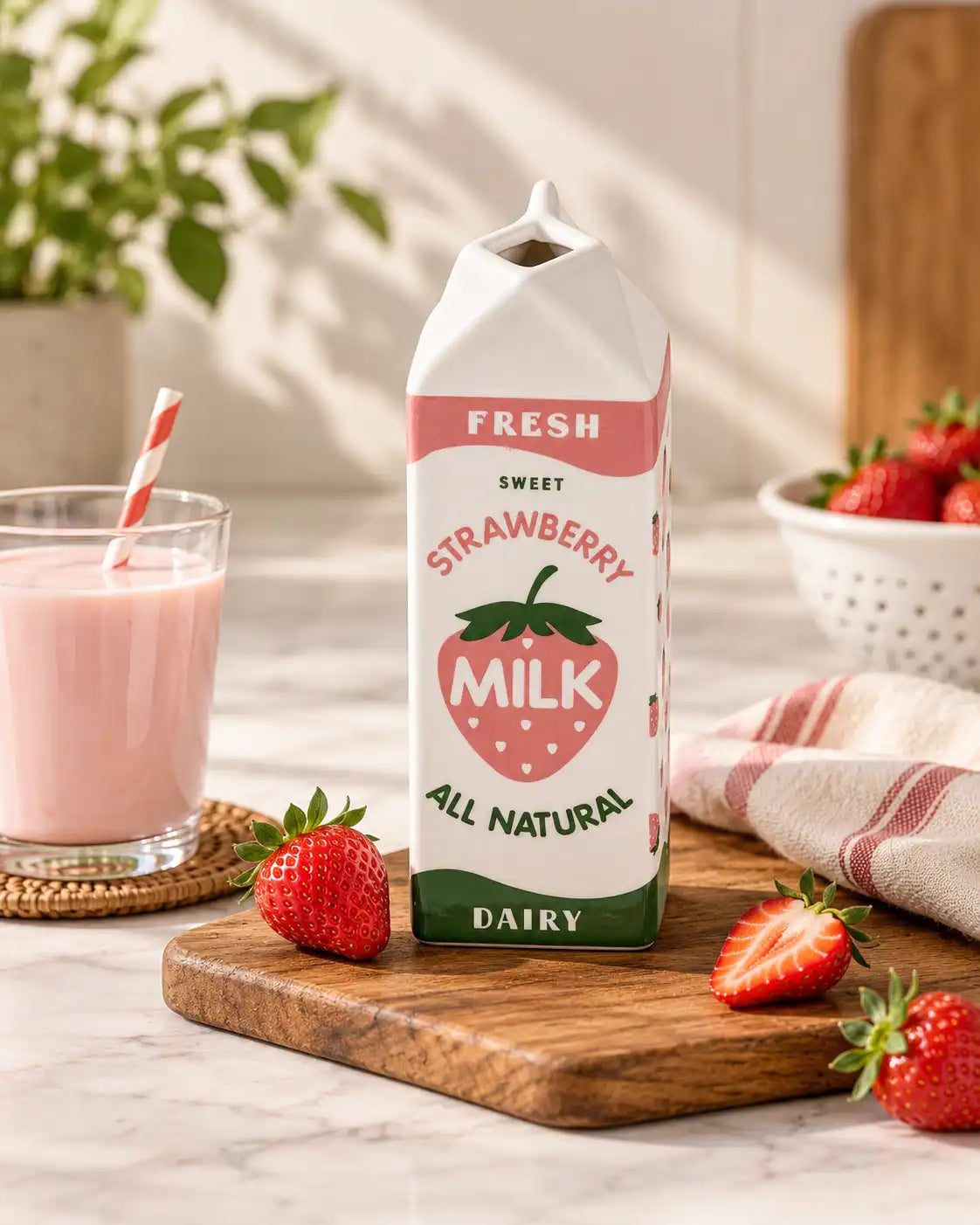 All Natural Strawberry Juice Ceramic Carton Vase