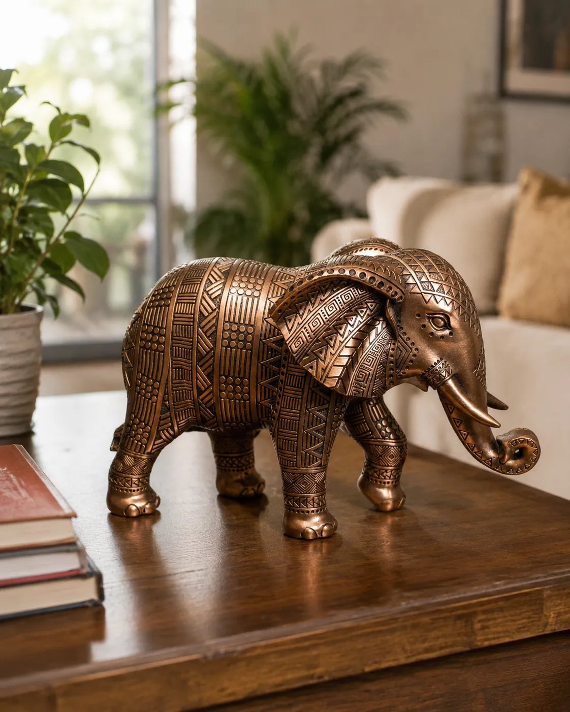 Regal Tusker Copper Elephant Decorative Figurine - Big