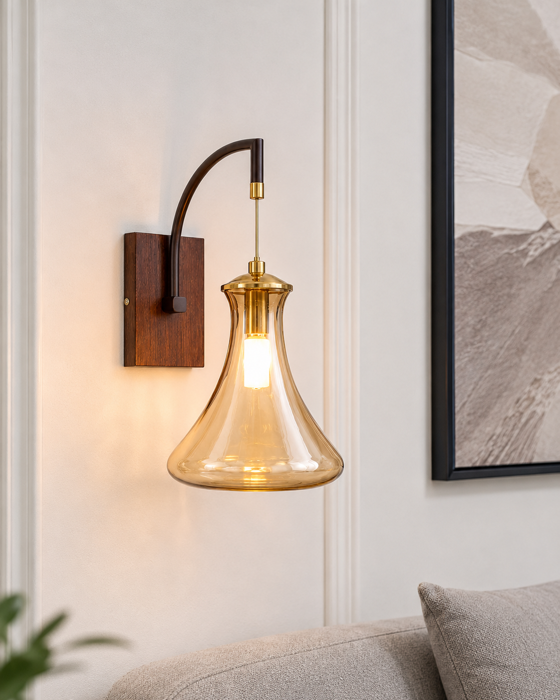 Amber Glass Arc Wall Light