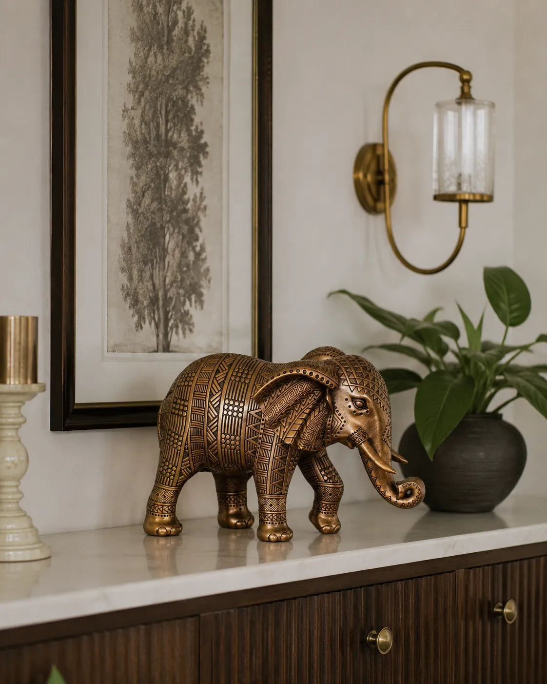 Regal Tusker Copper Elephant Decorative Figurine - Big