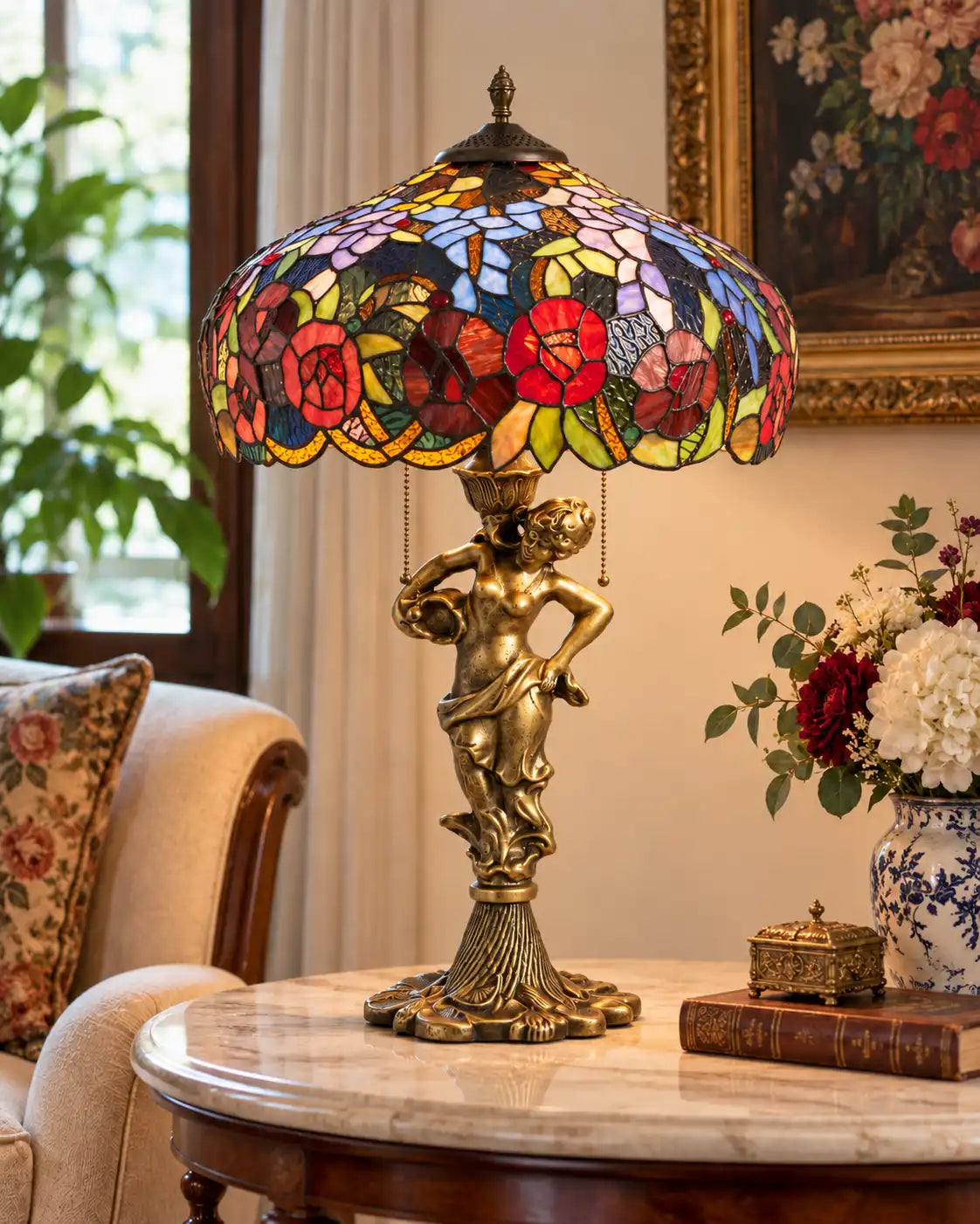 Nouveau Muse Tiffany Table Lamp