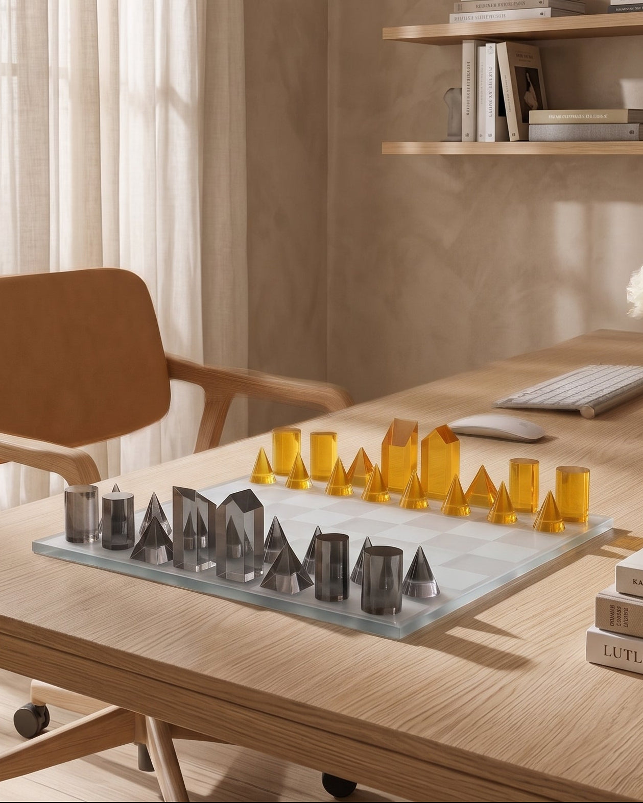 Modern Crystal Geometry Chess Set