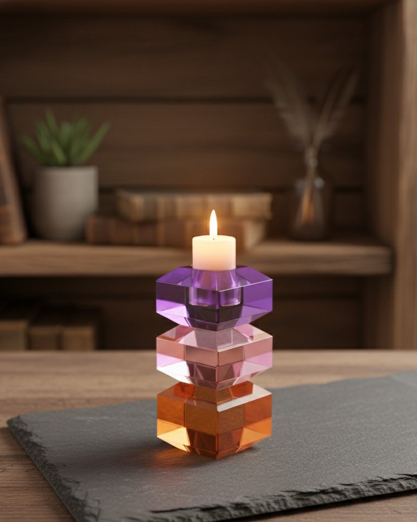 Tricolor Prism Crystal Candle Stand 