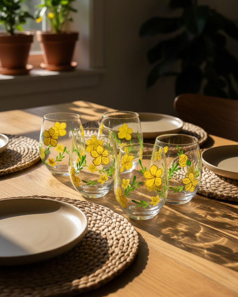 Sunny Bloom Drinking Glass - Set Of 6 