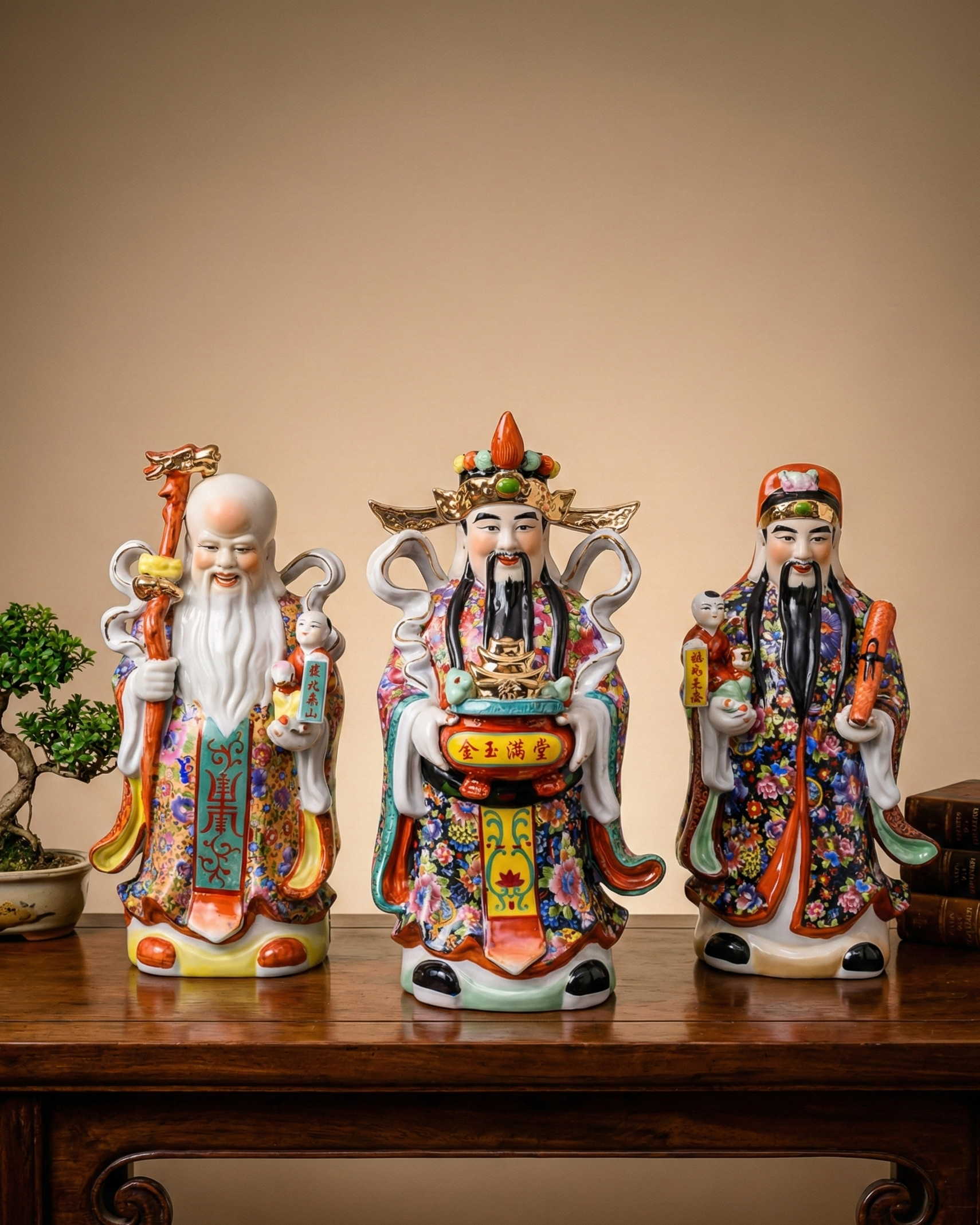'The Three Star Gods' Porcelain Sculptures, Set of 3 - Large