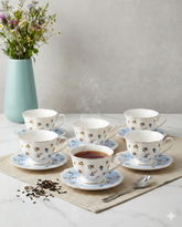 Royal Flora Golden Rim Tea Cup With Saucer - Set Of 6 