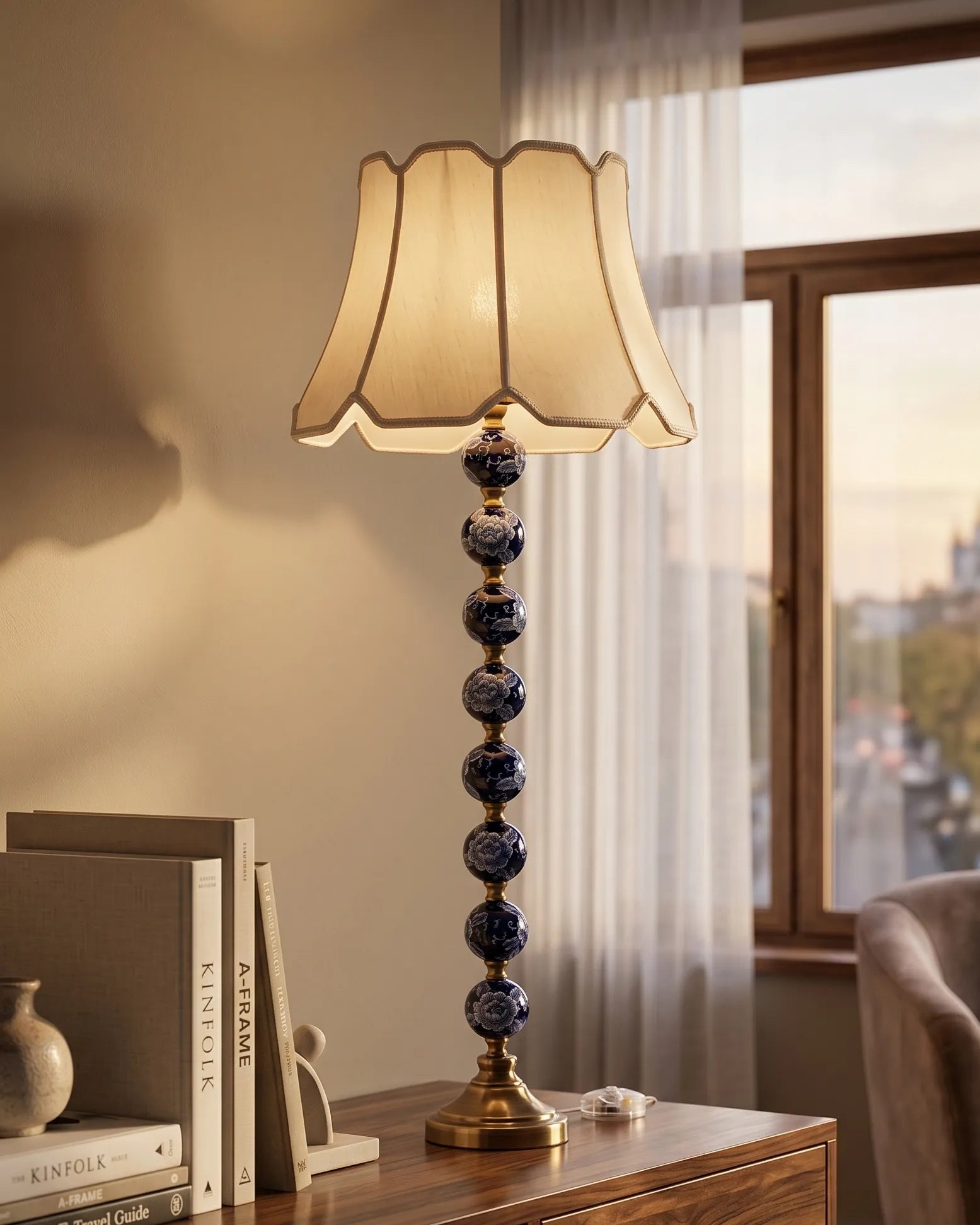 'Chrysanthemum' Ming Pillar Table Lamp 