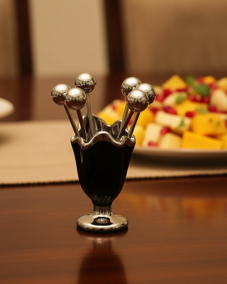 Pearl Cup Pick Holder with Skewers - Black 