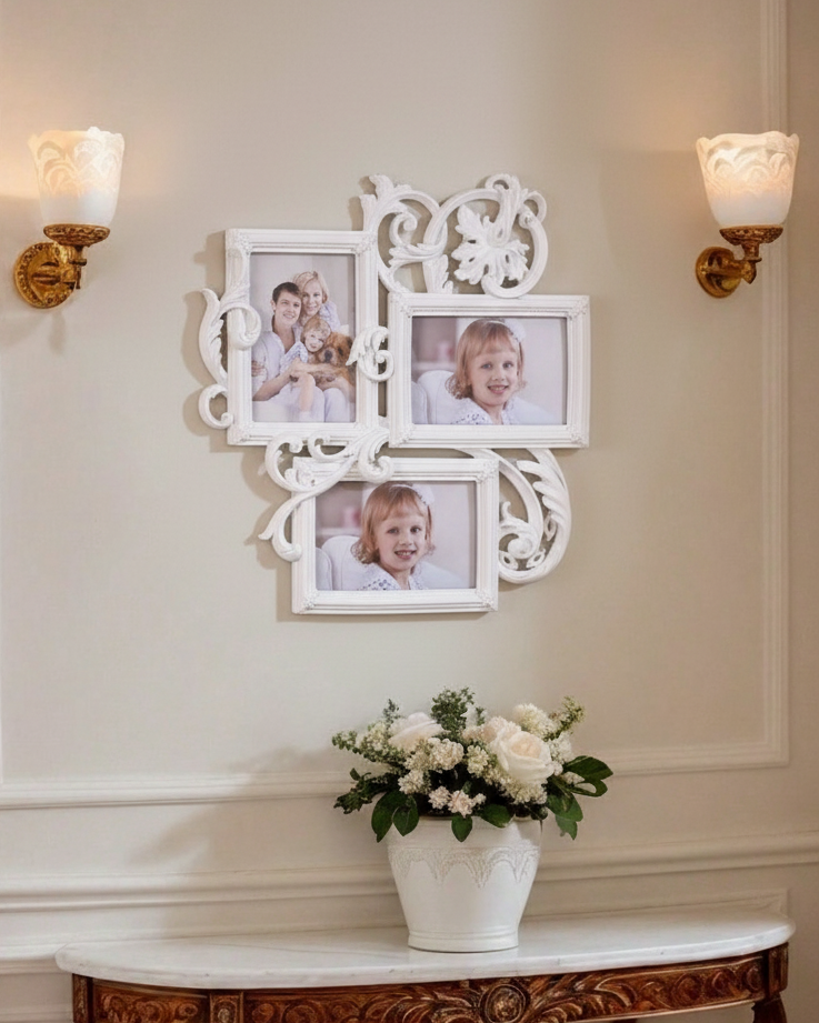 Vintage White Floral Collage Photo Frame 