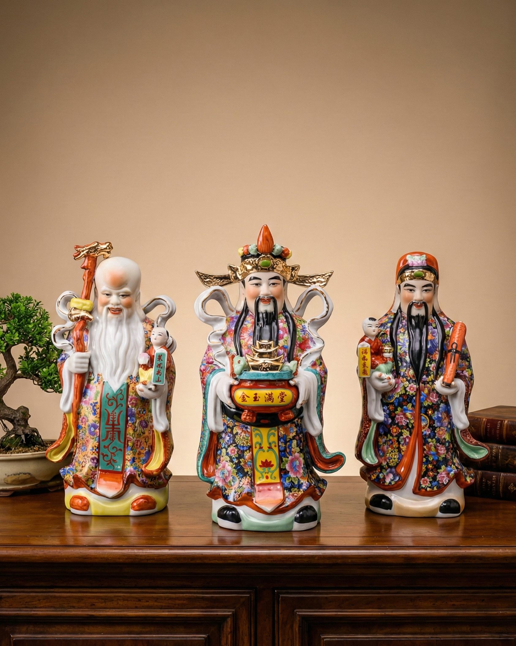 'The Three Star Gods' Porcelain Sculptures, Set of 3 - Medium 
