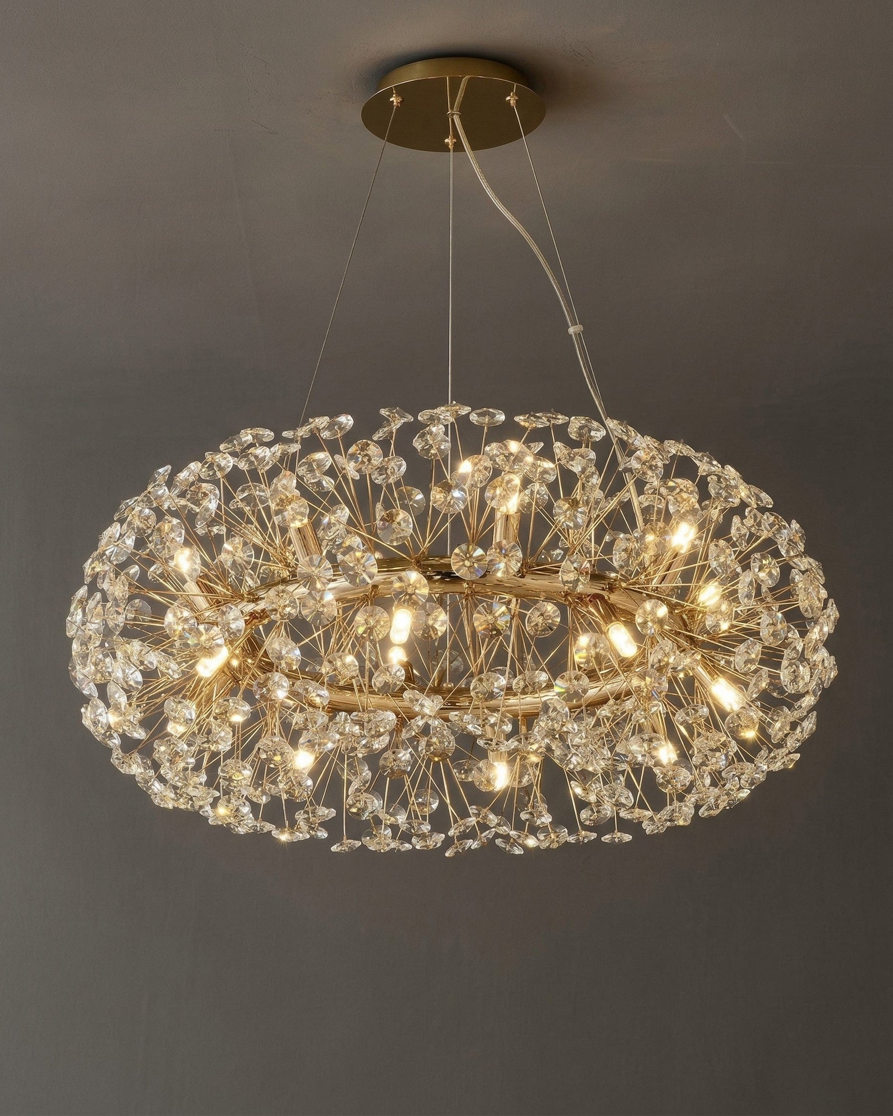 Modern Circular Crystal & Gold Starburst Chandelier 