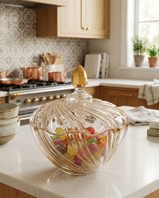 Spiral Winds Crystal Glass Candy Jar with Lid