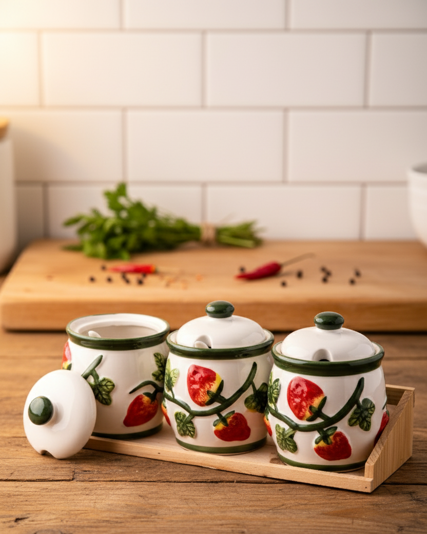 Sweet Strawberry Condiment Server - Set Of 3 